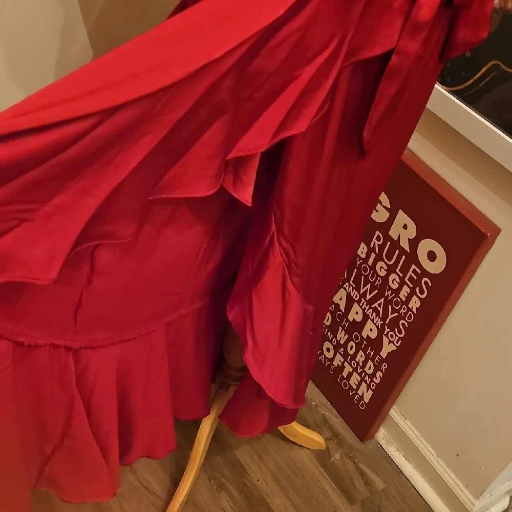 Nicole Miller Red Wrap-Front Maxi Dress with Ruffled Skirt - Picture 5 of 10